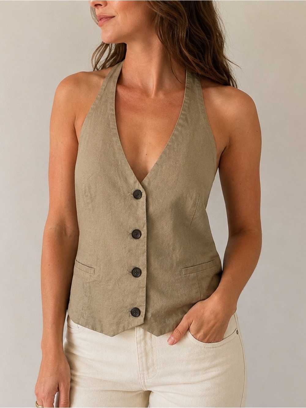 GAP Olive Halter Button-Front Vest